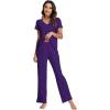 imageWiWi Viscose from Bamboo Pajama Sets for Women Soft Pjs Loungewear Short Sleeve Top with Pants Sleepwear Pajamas SXXLAdark Purple
