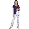 imageWiWi Viscose from Bamboo Pajama Sets for Women Soft Pjs Loungewear Short Sleeve Top with Pants Sleepwear Pajamas SXXLAdark Purple Dots