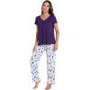 imageWiWi Viscose from Bamboo Pajama Sets for Women Soft Pjs Loungewear Short Sleeve Top with Pants Sleepwear Pajamas SXXLAdark Purple Dots