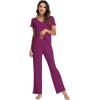 imageWiWi Viscose from Bamboo Pajama Sets for Women Soft Pjs Loungewear Short Sleeve Top with Pants Sleepwear Pajamas SXXLAdark Reddish Purple