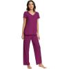 imageWiWi Viscose from Bamboo Pajama Sets for Women Soft Pjs Loungewear Short Sleeve Top with Pants Sleepwear Pajamas SXXLAdark Reddish Purple
