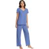 imageWiWi Viscose from Bamboo Pajama Sets for Women Soft Pjs Loungewear Short Sleeve Top with Pants Sleepwear Pajamas SXXLAfog Blue