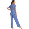 imageWiWi Viscose from Bamboo Pajama Sets for Women Soft Pjs Loungewear Short Sleeve Top with Pants Sleepwear Pajamas SXXLAfog Blue