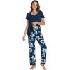imageWiWi Viscose from Bamboo Pajama Sets for Women Soft Pjs Loungewear Short Sleeve Top with Pants Sleepwear Pajamas SXXLAink Blue Floral