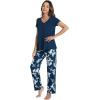 imageWiWi Viscose from Bamboo Pajama Sets for Women Soft Pjs Loungewear Short Sleeve Top with Pants Sleepwear Pajamas SXXLAink Blue Floral
