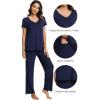 imageWiWi Viscose from Bamboo Pajama Sets for Women Soft Pjs Loungewear Short Sleeve Top with Pants Sleepwear Pajamas SXXLAnavy