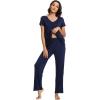 imageWiWi Viscose from Bamboo Pajama Sets for Women Soft Pjs Loungewear Short Sleeve Top with Pants Sleepwear Pajamas SXXLAnavy