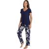 imageWiWi Viscose from Bamboo Pajama Sets for Women Soft Pjs Loungewear Short Sleeve Top with Pants Sleepwear Pajamas SXXLAnavy Floral
