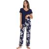 imageWiWi Viscose from Bamboo Pajama Sets for Women Soft Pjs Loungewear Short Sleeve Top with Pants Sleepwear Pajamas SXXLAnavy Floral