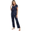 imageWiWi Viscose from Bamboo Pajama Sets for Women Soft Pjs Loungewear Short Sleeve Top with Pants Sleepwear Pajamas SXXLAnavy Stars
