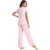 imageWiWi Viscose from Bamboo Pajama Sets for Women Soft Pjs Loungewear Short Sleeve Top with Pants Sleepwear Pajamas SXXLApink