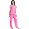 imageWiWi Viscose from Bamboo Pajama Sets for Women Soft Pjs Loungewear Short Sleeve Top with Pants Sleepwear Pajamas SXXLAraspberry Pink