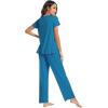 imageWiWi Viscose from Bamboo Pajama Sets for Women Soft Pjs Loungewear Short Sleeve Top with Pants Sleepwear Pajamas SXXLAteal Blue