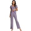 imageWiWi Viscose from Bamboo Pajama Sets for Women Soft Pjs Loungewear Short Sleeve Top with Pants Sleepwear Pajamas SXXLAviolet