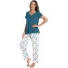 imageWiWi Viscose from Bamboo Pajama Sets for Women Soft Pjs Loungewear Short Sleeve Top with Pants Sleepwear Pajamas SXXLAwhiteGreen Dots