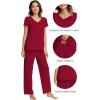 imageWiWi Viscose from Bamboo Pajama Sets for Women Soft Pjs Loungewear Short Sleeve Top with Pants Sleepwear Pajamas SXXLAwine Red