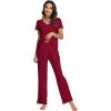 imageWiWi Viscose from Bamboo Pajama Sets for Women Soft Pjs Loungewear Short Sleeve Top with Pants Sleepwear Pajamas SXXLAwine Red