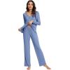 imageWiWi Viscose from Bamboo Pajama Sets for Women Soft Pjs Loungewear Short Sleeve Top with Pants Sleepwear Pajamas SXXLBfog Blue