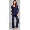 imageWiWi Viscose from Bamboo Pajama Sets for Women Soft Pjs Loungewear Short Sleeve Top with Pants Sleepwear Pajamas SXXLBnavy