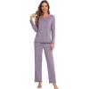 imageWiWi Viscose from Bamboo Pajama Sets for Women Soft Pjs Loungewear Short Sleeve Top with Pants Sleepwear Pajamas SXXLCviolet