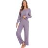 imageWiWi Viscose from Bamboo Pajama Sets for Women Soft Pjs Loungewear Short Sleeve Top with Pants Sleepwear Pajamas SXXLCviolet