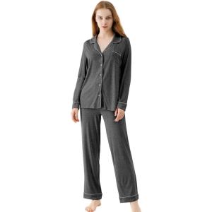imageWiWi Bamboo Viscose Pajamas Set for Women Soft Button Down Sleepwear Pj Lightweight Lounge Sets Loungewear SXXLAcharcoal Heather