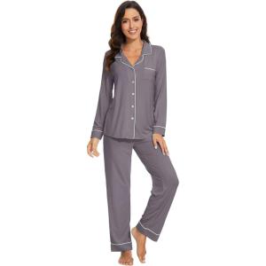 imageWiWi Bamboo Viscose Pajamas Set for Women Soft Button Down Sleepwear Pj Lightweight Lounge Sets Loungewear SXXLAdark Grey