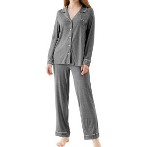 imageWiWi Bamboo Viscose Pajamas Set for Women Soft Button Down Sleepwear Pj Lightweight Lounge Sets Loungewear SXXLAdark Heather Grey