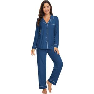 imageWiWi Bamboo Viscose Pajamas Set for Women Soft Button Down Sleepwear Pj Lightweight Lounge Sets Loungewear SXXLAink Blue