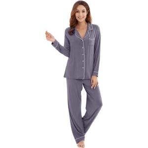 imageWiWi Bamboo Viscose Pajamas Set for Women Soft Button Down Sleepwear Pj Lightweight Lounge Sets Loungewear SXXLApurplish Grey