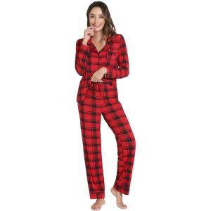 imageWiWi Bamboo Viscose Pajamas Set for Women Soft Button Down Sleepwear Pj Lightweight Lounge Sets Loungewear SXXLAred Plaid