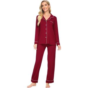 imageWiWi Bamboo Viscose Pajamas Set for Women Soft Button Down Sleepwear Pj Lightweight Lounge Sets Loungewear SXXLAwine