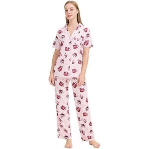 imageWiWi Bamboo Viscose Pajamas Set for Women Soft Button Down Sleepwear Pj Lightweight Lounge Sets Loungewear SXXLBcoffee Cup