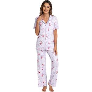 imageWiWi Bamboo Viscose Pajamas Set for Women Soft Button Down Sleepwear Pj Lightweight Lounge Sets Loungewear SXXLBgreyPeony