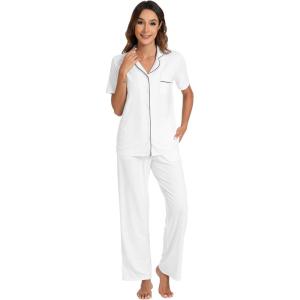 imageWiWi Bamboo Viscose Pajamas Set for Women Soft Button Down Sleepwear Pj Lightweight Lounge Sets Loungewear SXXLBpure White