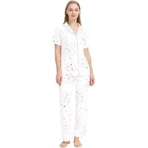 imageWiWi Bamboo Viscose Pajamas Set for Women Soft Button Down Sleepwear Pj Lightweight Lounge Sets Loungewear SXXLBwhite Stars