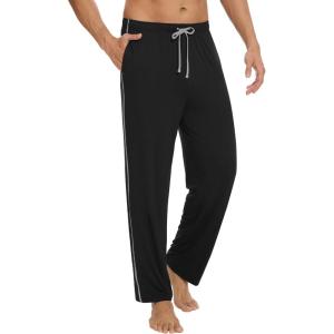 imageWiWi Mens Pajama Pants  Viscose from Bamboo Soft Sleep Pants Comfy Drawstring Lounge Bottom with Pockets Sweatpants SXXLBlack