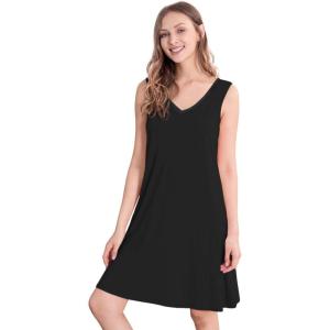 imageWiWi Nightgown for Women Cooling Sleeveless Sleepwear V Neck Sleep Shirt Plus Size Tank Pajamas Dress S4XAblack