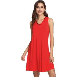 imageWiWi Nightgown for Women Cooling Sleeveless Sleepwear V Neck Sleep Shirt Plus Size Tank Pajamas Dress S4XAbright Red
