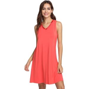 imageWiWi Nightgown for Women Cooling Sleeveless Sleepwear V Neck Sleep Shirt Plus Size Tank Pajamas Dress S4XAcoral