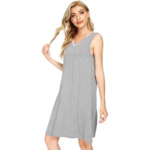 imageWiWi Nightgown for Women Cooling Sleeveless Sleepwear V Neck Sleep Shirt Plus Size Tank Pajamas Dress S4XAheather Grey