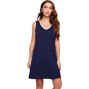 imageWiWi Nightgown for Women Cooling Sleeveless Sleepwear V Neck Sleep Shirt Plus Size Tank Pajamas Dress S4XAnavy