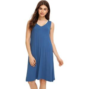 imageWiWi Nightgown for Women Cooling Sleeveless Sleepwear V Neck Sleep Shirt Plus Size Tank Pajamas Dress S4XAprussian Blue
