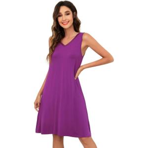 imageWiWi Nightgown for Women Cooling Sleeveless Sleepwear V Neck Sleep Shirt Plus Size Tank Pajamas Dress S4XApurple