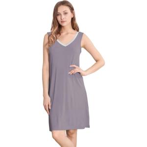 imageWiWi Nightgown for Women Cooling Sleeveless Sleepwear V Neck Sleep Shirt Plus Size Tank Pajamas Dress S4XApurplish Grey