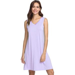 imageWiWi Nightgown for Women Cooling Sleeveless Sleepwear V Neck Sleep Shirt Plus Size Tank Pajamas Dress S4XAtaro Purple