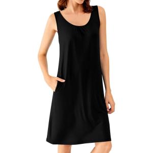 imageWiWi Nightgown for Women Cooling Sleeveless Sleepwear V Neck Sleep Shirt Plus Size Tank Pajamas Dress S4XCblack