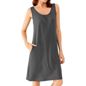 imageWiWi Nightgown for Women Cooling Sleeveless Sleepwear V Neck Sleep Shirt Plus Size Tank Pajamas Dress S4XCcharcoal