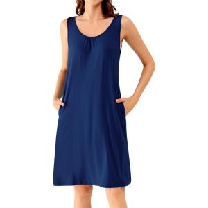 imageWiWi Nightgown for Women Cooling Sleeveless Sleepwear V Neck Sleep Shirt Plus Size Tank Pajamas Dress S4XCnavy