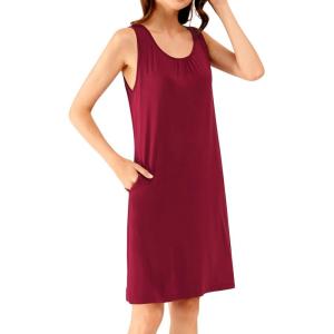 imageWiWi Nightgown for Women Cooling Sleeveless Sleepwear V Neck Sleep Shirt Plus Size Tank Pajamas Dress S4XCwine